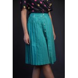 Teal Button-Front Pleated Midi Skirt Fresh Retro Flair