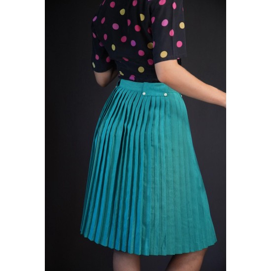 Teal Button-Front Pleated Midi Skirt Fresh Retro Flair