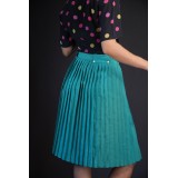 Teal Button-Front Pleated Midi Skirt Fresh Retro Flair