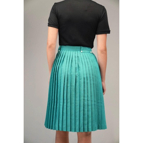 Teal Button-Front Pleated Midi Skirt Fresh Retro Flair