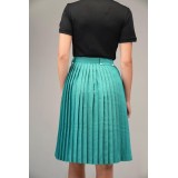 Teal Button-Front Pleated Midi Skirt Fresh Retro Flair
