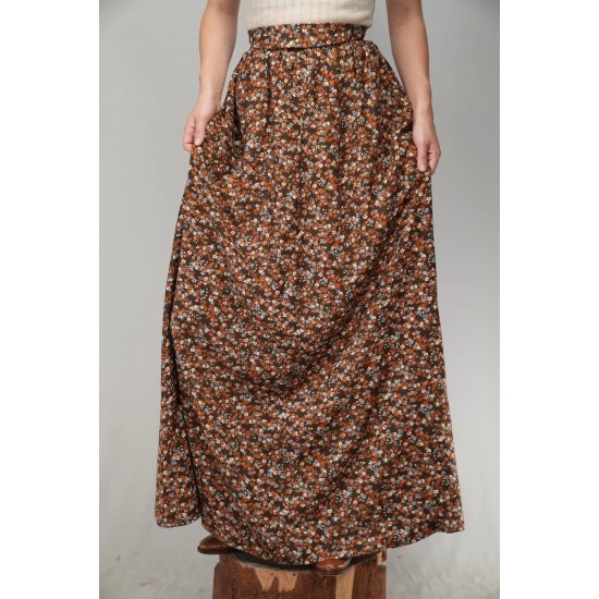 Brown Ditsy Floral Maxi Skirt Boho Everyday Flow