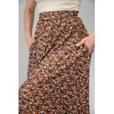 Brown Ditsy Floral Maxi Skirt Boho Everyday Flow