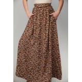 Brown Ditsy Floral Maxi Skirt Boho Everyday Flow