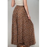Brown Ditsy Floral Maxi Skirt Boho Everyday Flow