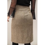 Herringbone Wrap-Front Wool Skirt Classic Tailored Midi