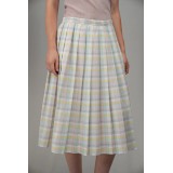 Pastel Plaid Pleated Midi Skirt Soft Spring Vintage