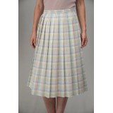 Pastel Plaid Pleated Midi Skirt Soft Spring Vintage