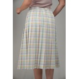 Pastel Plaid Pleated Midi Skirt Soft Spring Vintage