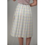 Pastel Plaid Pleated Midi Skirt Soft Spring Vintage
