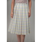 Pastel Plaid Pleated Midi Skirt Soft Spring Vintage