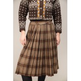 Brown Tartan Pleated Midi Skirt Heritage Swing Silhouette