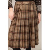Brown Tartan Pleated Midi Skirt Heritage Swing Silhouette