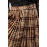 Brown Tartan Pleated Midi Skirt Heritage Swing Silhouette