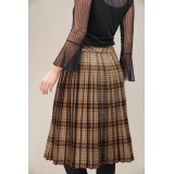 Brown Tartan Pleated Midi Skirt Heritage Swing Silhouette