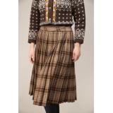 Brown Tartan Pleated Midi Skirt Heritage Swing Silhouette