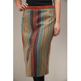 Ethnic Stripe Pencil Midi Skirt Colorful Folk-Inspired Style