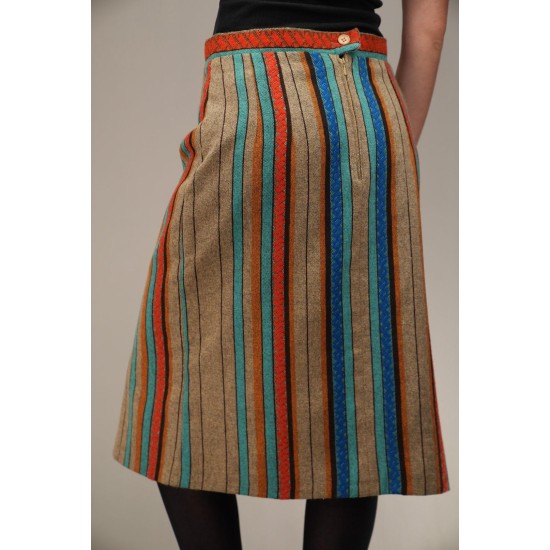Ethnic Stripe Pencil Midi Skirt Colorful Folk-Inspired Style