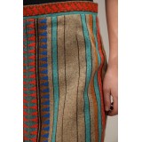 Ethnic Stripe Pencil Midi Skirt Colorful Folk-Inspired Style