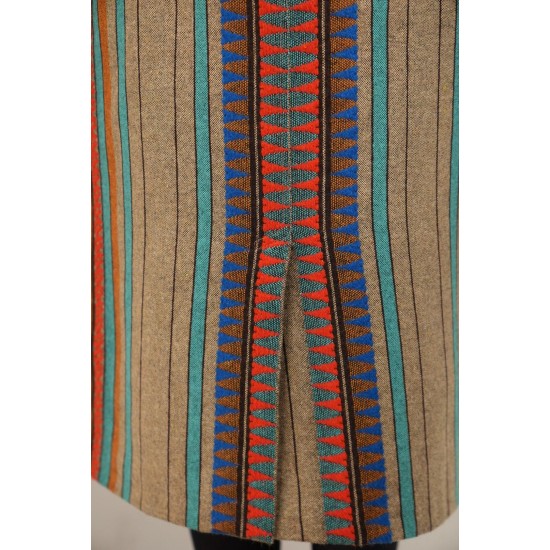 Ethnic Stripe Pencil Midi Skirt Colorful Folk-Inspired Style