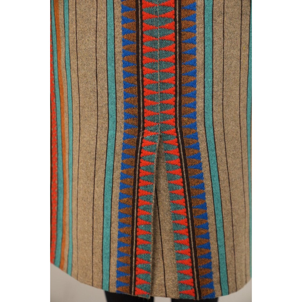 Ethnic Stripe Pencil Midi Skirt Colorful Folk-Inspired Style