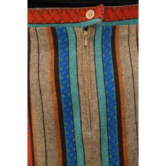 Ethnic Stripe Pencil Midi Skirt Colorful Folk-Inspired Style