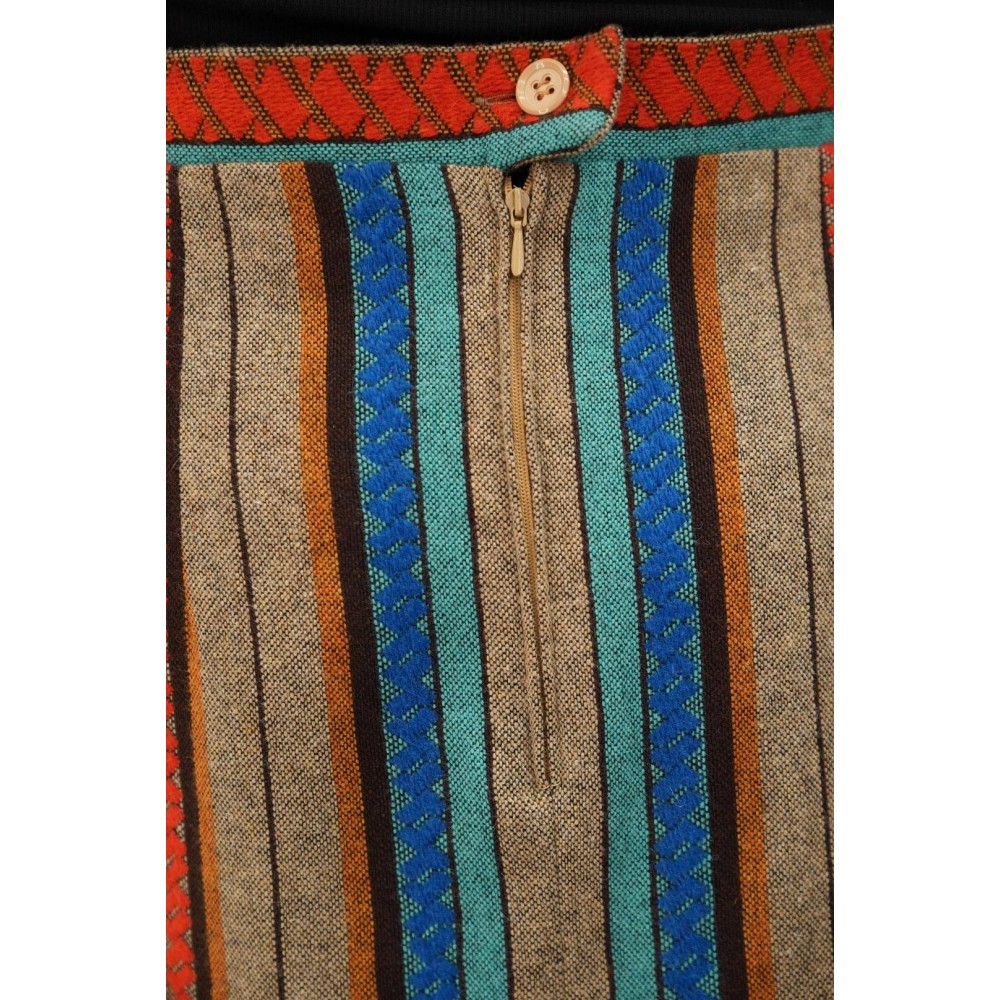 Ethnic Stripe Pencil Midi Skirt Colorful Folk-Inspired Style