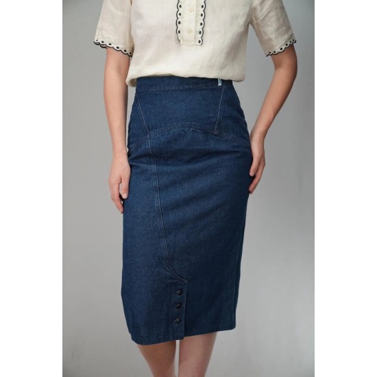 Dark Denim Pencil Midi Skirt Clean Everyday Essential