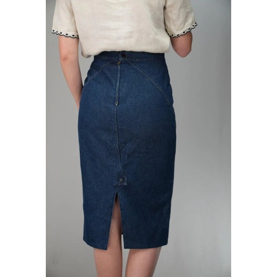 Dark Denim Pencil Midi Skirt Clean Everyday Essential