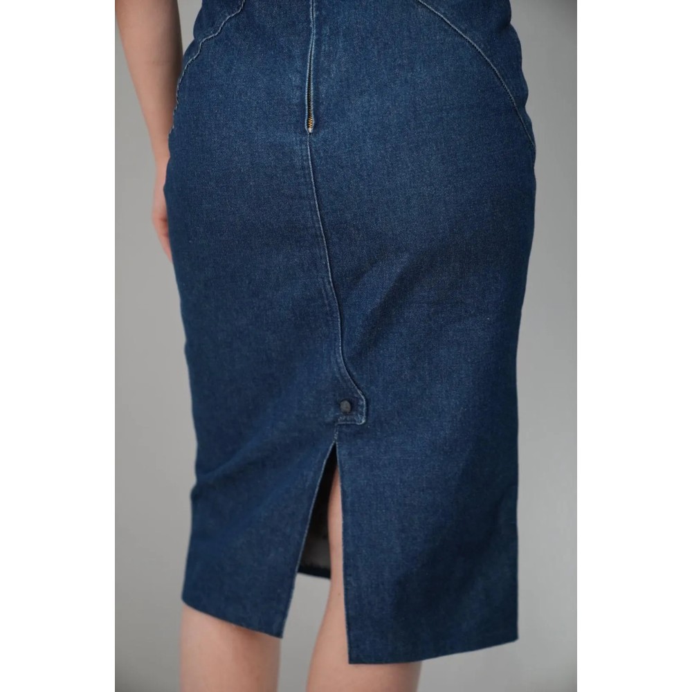 Dark Denim Pencil Midi Skirt Clean Everyday Essential