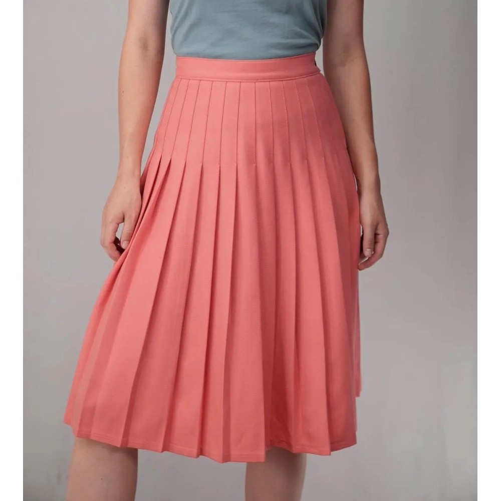 Coral Pleated Midi Skirt Fresh, Feminine Swing