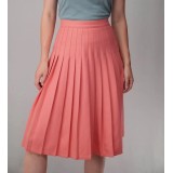 Coral Pleated Midi Skirt Fresh, Feminine Swing