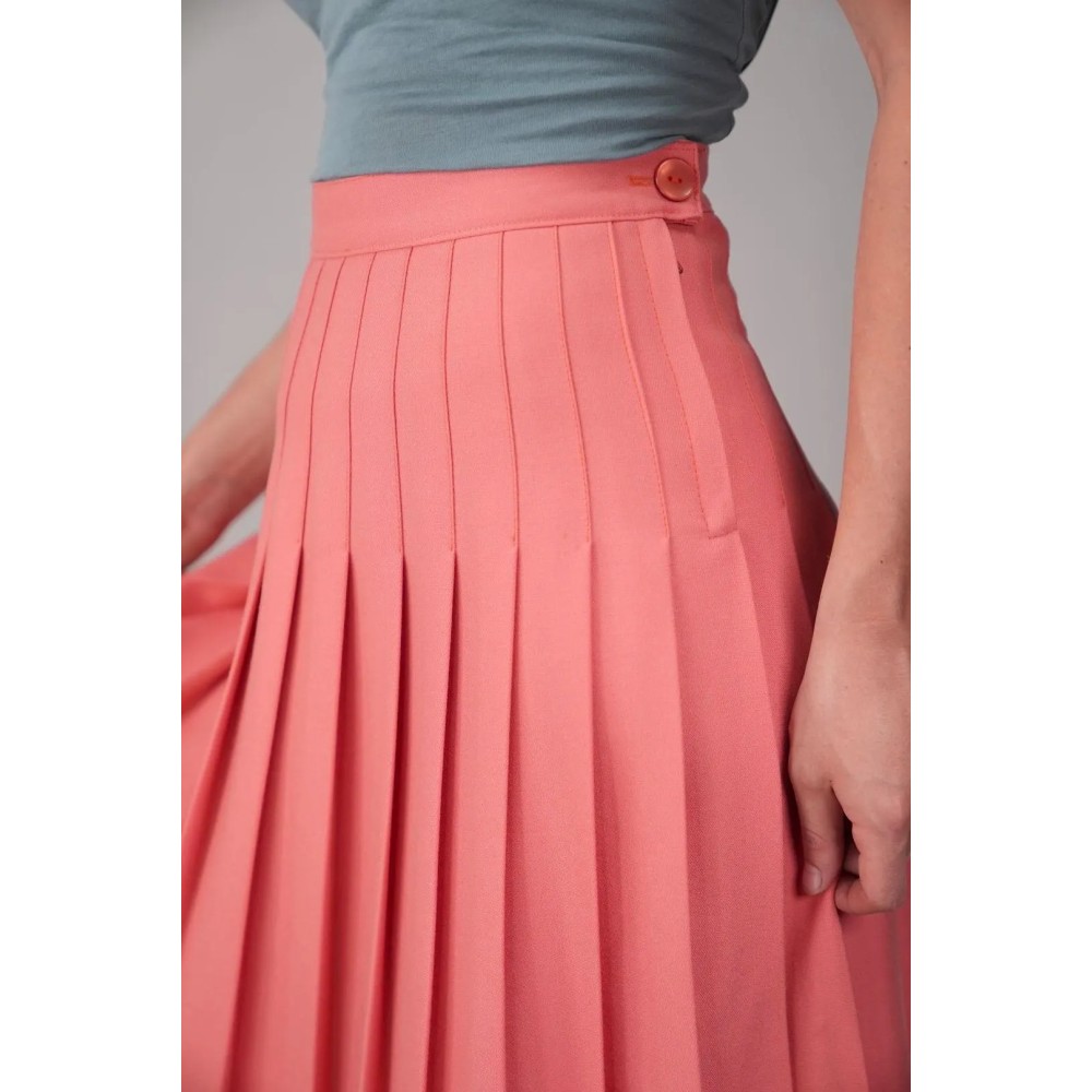 Coral Pleated Midi Skirt Fresh, Feminine Swing