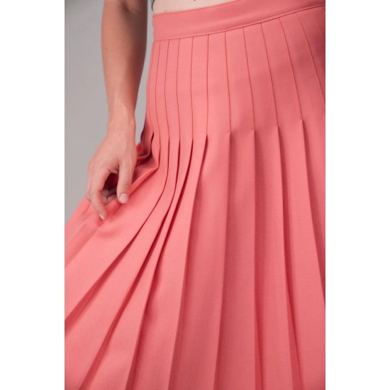 Coral Pleated Midi Skirt Fresh, Feminine Swing