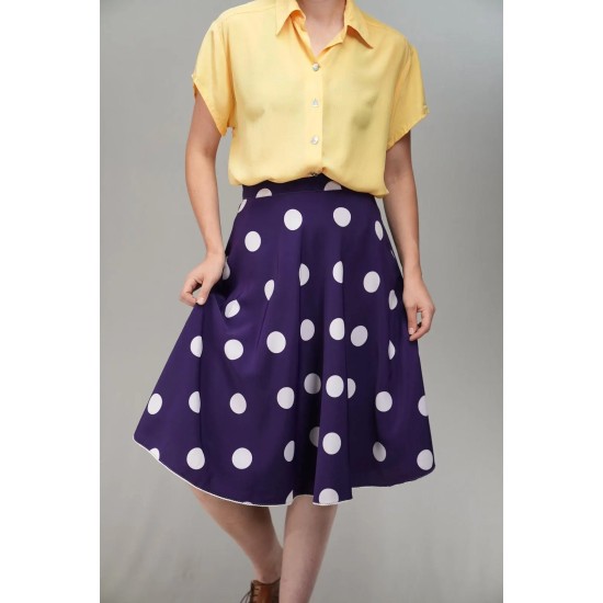 Purple Polka Dot A-Line Skirt Playful Retro Swing