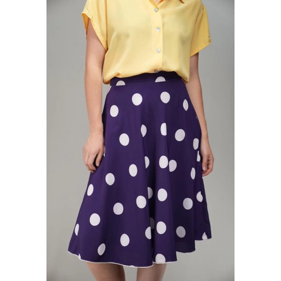 Purple Polka Dot A-Line Skirt Playful Retro Swing