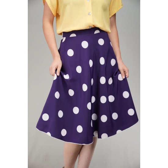 Purple Polka Dot A-Line Skirt Playful Retro Swing