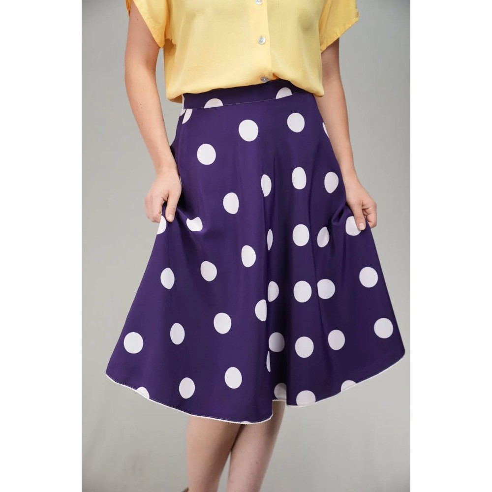 Purple Polka Dot A-Line Skirt Playful Retro Swing