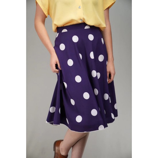 Purple Polka Dot A-Line Skirt Playful Retro Swing